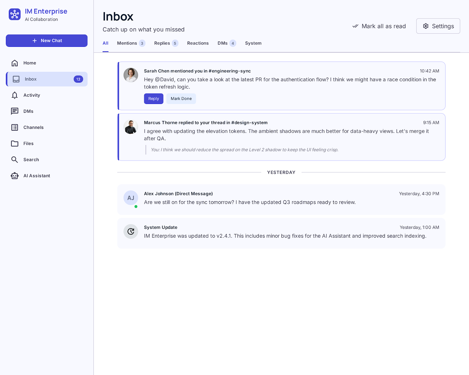 Engineering channel view in IM Enterprise